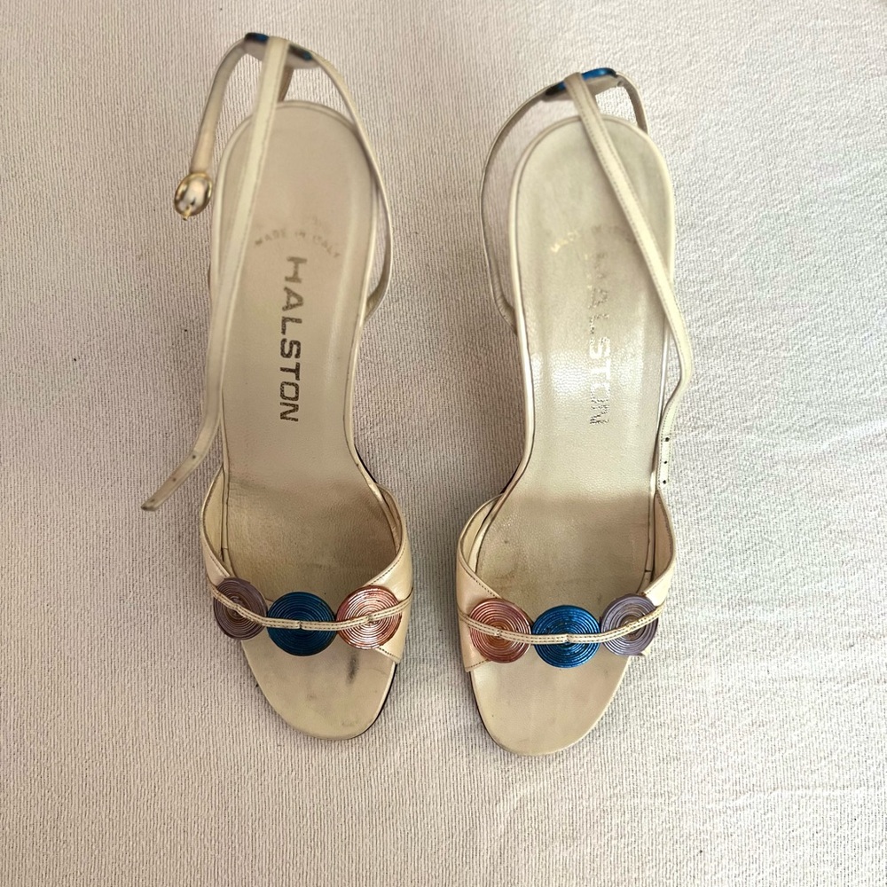 Halston Heritage Cream and Blue Heels